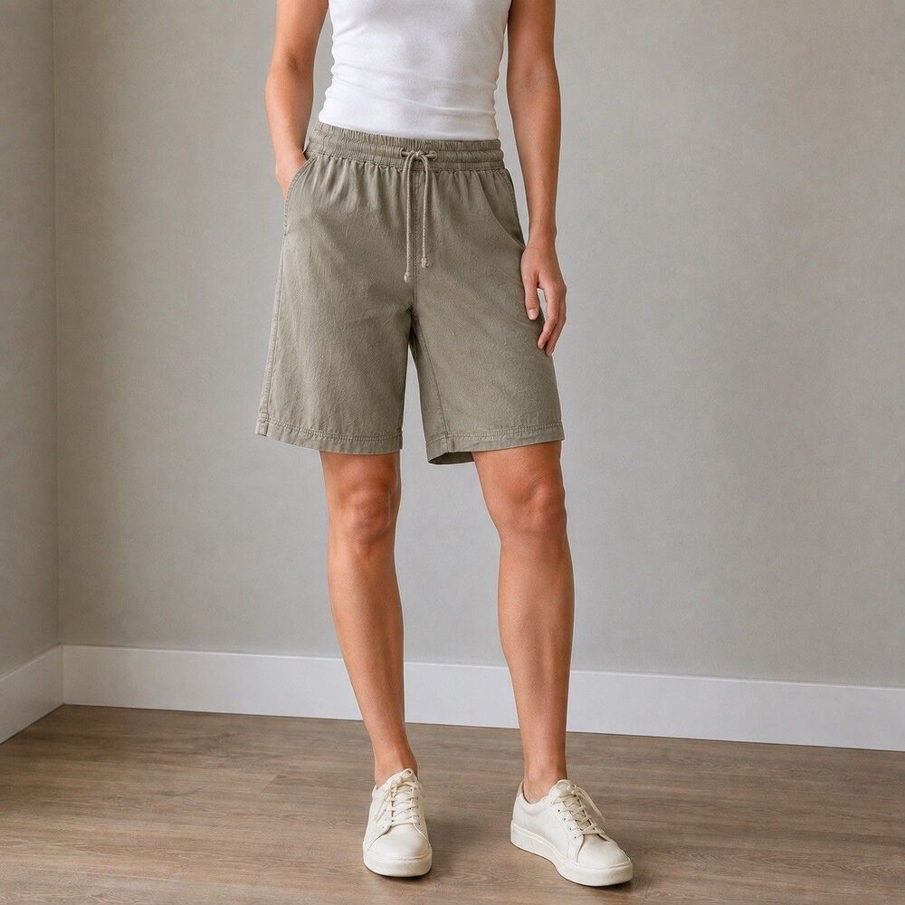 Free People Saylor Poplin Pull-On Bermuda Shorts Women’s Small Caiman Green